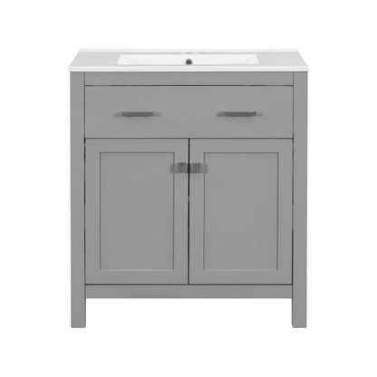 Modern Gray 30' Bathroom Vanity with Ceramic Sink and Soft Close Doors