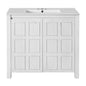 Vintage White Bathroom Vanity Organizer with Ceramic Sink and Storage Cabinet, Antique White, Solid Wood and MDF, 36 Inches