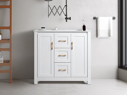36'White Bathroom Vanity with Single Sink, Combo Cabinet Undermount Sink, Bathroom Storage Cabinet with 2 Doors and 2 Drawer, Soft Closing, Multifunctional Storage