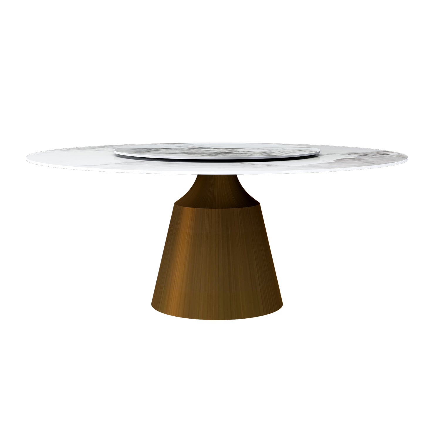59' Marble Round Dining Table, Sintered Stone Round Dining Table with Stainless Steel Cone Base, Sturdy Dining Table for Kitchen Dining Room for 4-6 people-Bronzed Base