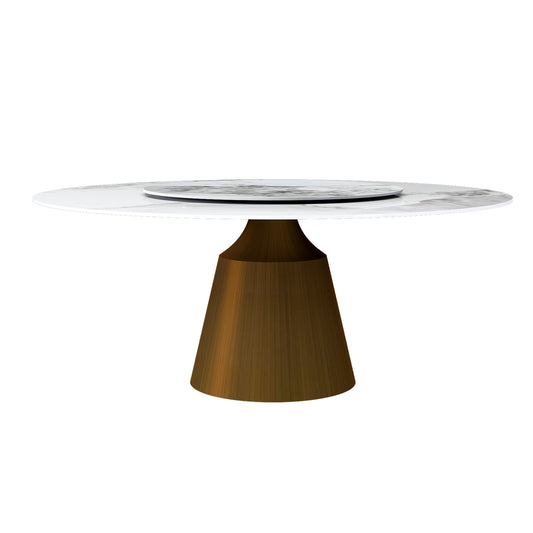 59' Marble Round Dining Table, Sintered Stone Round Dining Table with Stainless Steel Cone Base, Sturdy Dining Table for Kitchen Dining Room for 4-6 people-Bronzed Base
