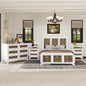 4-Pieces Bedroom Sets, Full Size Farmhouse Platform Bed with Wooden Strip Stickers Decoration, Storage Nightstand and Dresser with Metal Handle, White