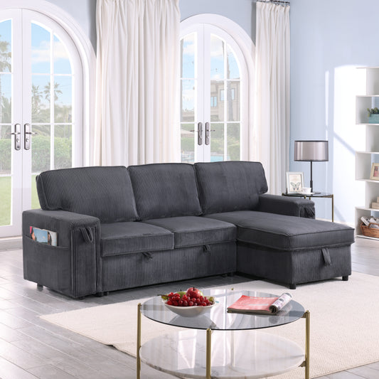U_STYLE Upholstery Sleeper GREY Sectional Sofa with Storage Space