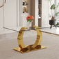 63 x 35.4 x 30-inch Transparent Glass Dining Table - A Perfect Blend of Durability and Elegance.Transparent Tempered Glass Tabletop,Golden stainless steel metal table legs.