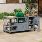 K&K 75.4' Outdoor Kitchen Island with Sink, Solid Wood Outdoor Grill Cart for XL Green Egg Grills, Rolling Outdoor Bar Cart with Stainless Steel Top, for Pizza Prep & BBQ, Grey Blue