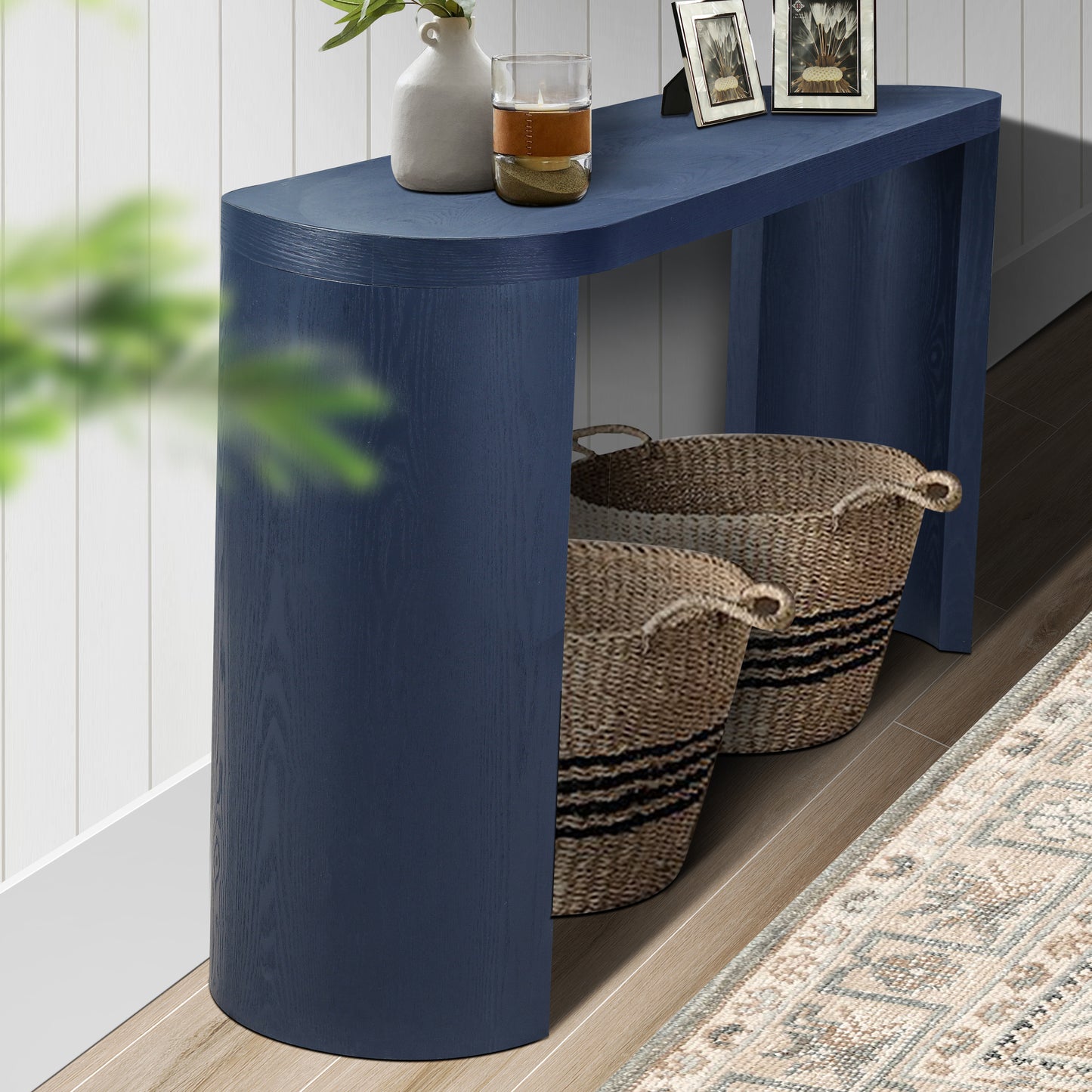 60'' Thick Top Entryway Table, Curved Legs, Support The Installation Of Inward-facing Or Outward-facing for Sofas, Entryway(Navy Blue)