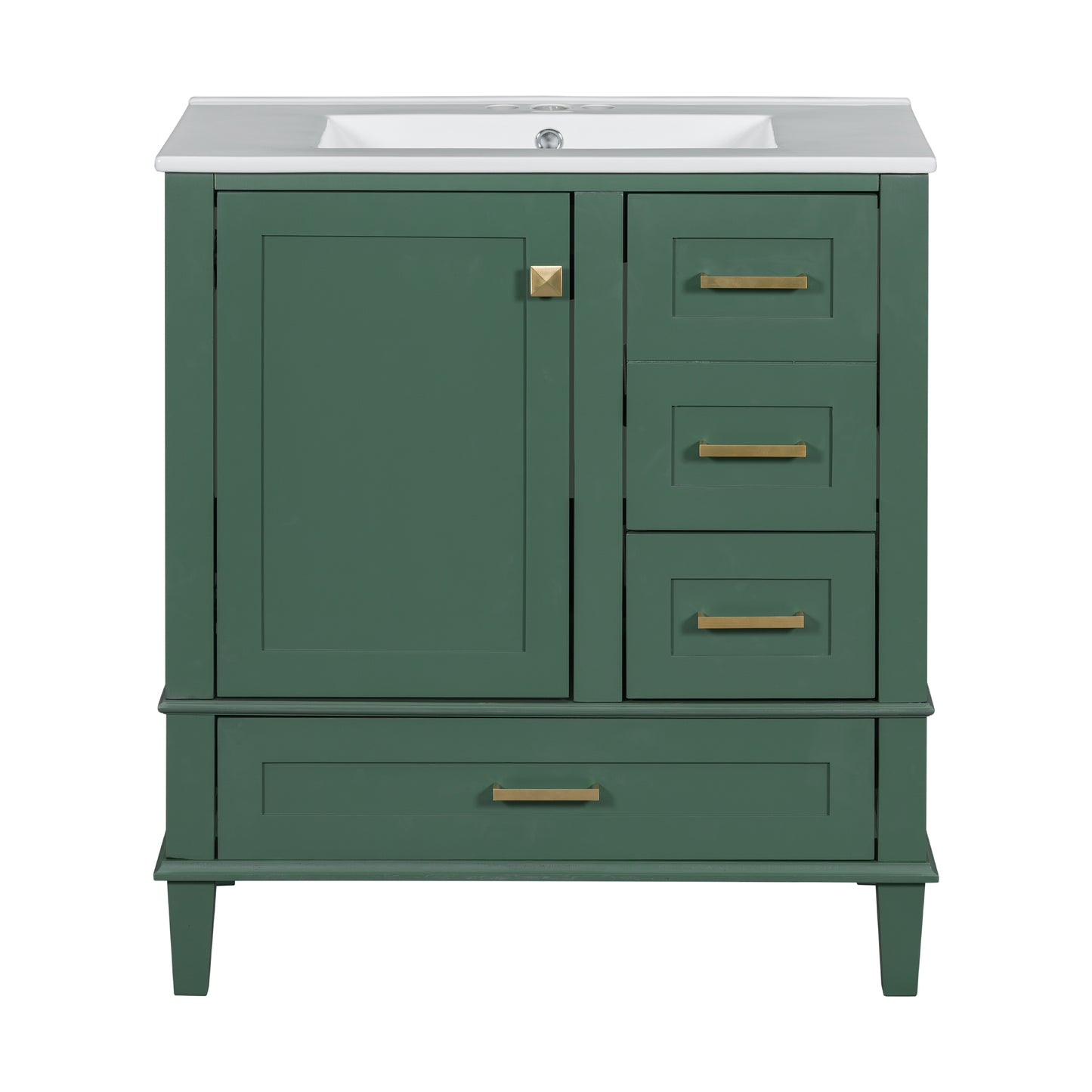 Modern Bathroom Vanity with Sink Combo Set, Solid Wood Frame, Green, 30 Inches