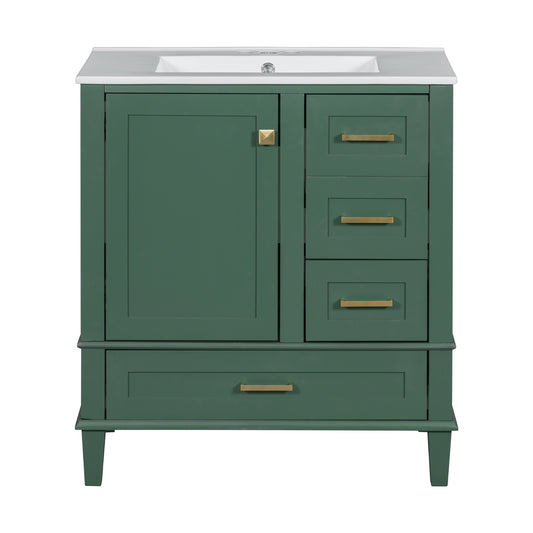 Modern Bathroom Vanity with Sink Combo Set, Solid Wood Frame, Green, 30 Inches