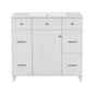Transitional 36' Bathroom Vanity with Ceramic Sink, Soft Close Doors, and Adjustable Shelves, White Solid Wood Frame