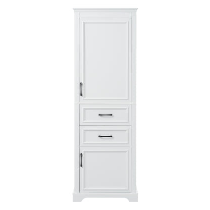 Modern White Freestanding Bathroom Vanity 71-inch Tall with Damping-Hinge Doors, Adjustable Shelves, and Black Metal Handles, Made of Laminated PB and MDF