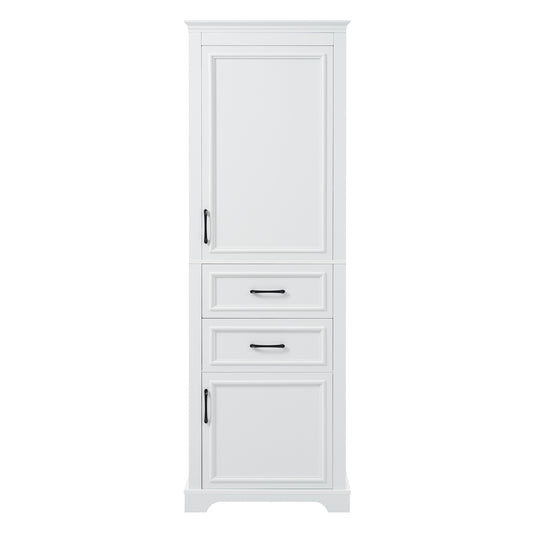 Modern White Freestanding Bathroom Vanity 71-inch Tall with Damping-Hinge Doors, Adjustable Shelves, and Black Metal Handles, Made of Laminated PB and MDF