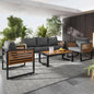 GO Large Size 4-pieces Outdoor Furniture sofa for 5 Person Conversation Set, Garden Sofa Set With Removable Cushion, Metal And Wood Frame Sofa set, Thick Cushions, Acacia Wood Tabletop, Gray