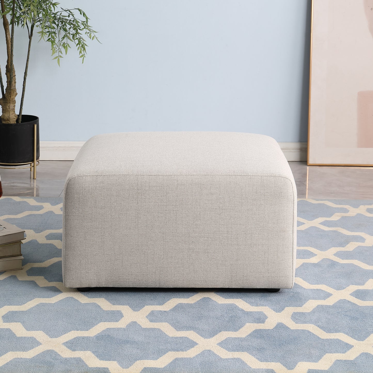 Sofa Ottoman, No Assembly Required, Beige Chenille Fabric  29.92' L × 29.92' W × 16.73' H (Length × Width × Height)