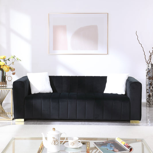 A modern  channel sofa  take on a traditional Chesterfield,Black color,3 seater