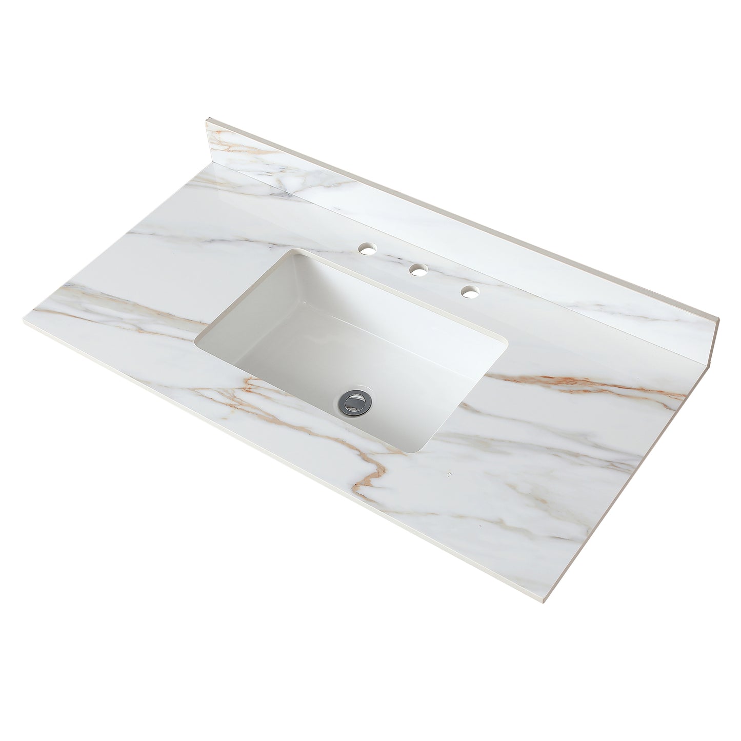 43 Inch Marble Vanity Top, Bathroom Vanity Top with Undermount Rectangular Middle Sink and 4' Height Backsplash, Pre-Drilled 8 Inch Faucet Hole Spread Vanity Top, Carrara white with veins