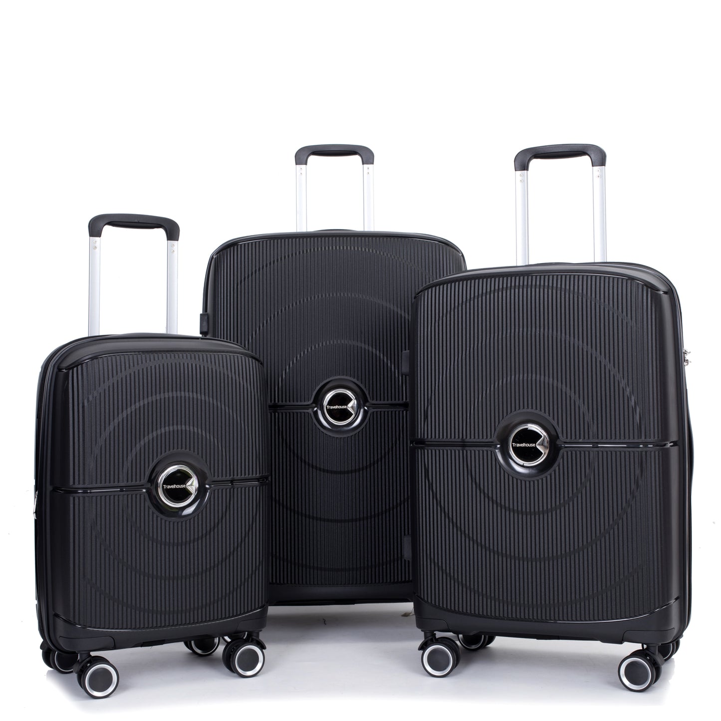 Expandable Hardshell Suitcase Double Spinner Wheels PP Luggage Sets Lightweight Durable Suitcase with TSA Lock,3-Piece Set (20/24/28) ,Black-NEW SKU W284P197041/W284P197039