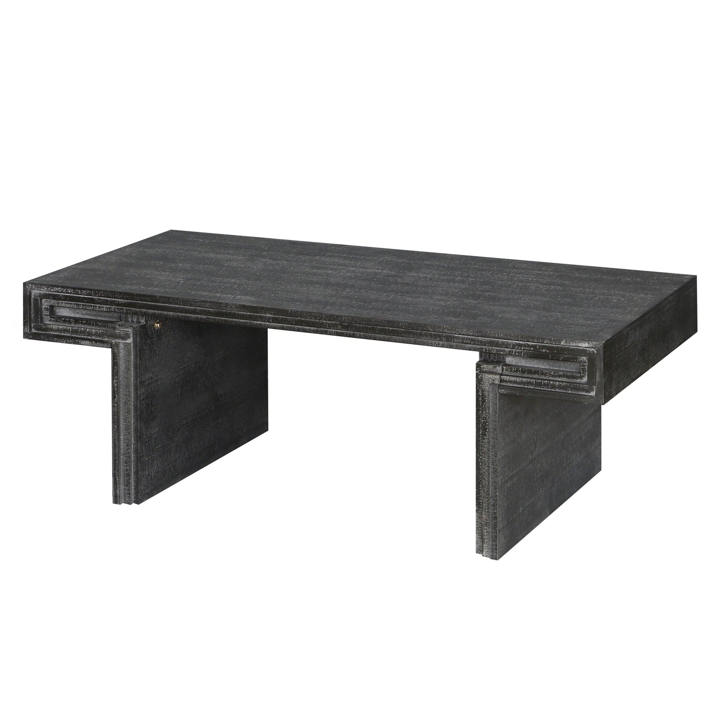 American Vintage Industrial Coffee Table, Premium Reclaimed Wood Texture, Double-Tier Structure, Antique Black