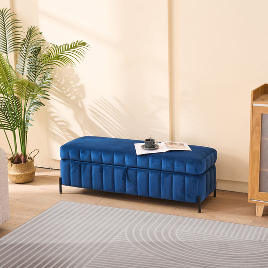 49.21'Wide Velvet Storage Soft Bench  for Living Room, Entryway and Bedroom. Navy