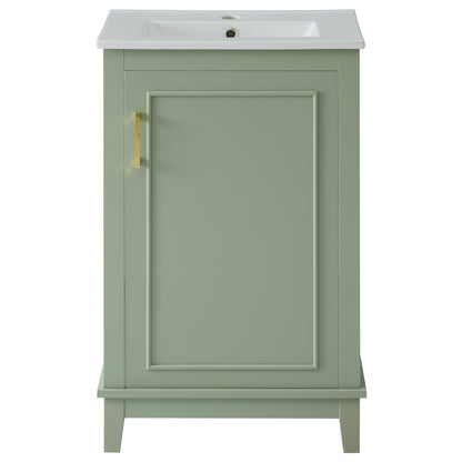 Viedo Modern Small Bathroom Vanity Cabinet with Ceramic Basin, Green, Solid Wood+MDF, 20*14.5*33.3 Inches
