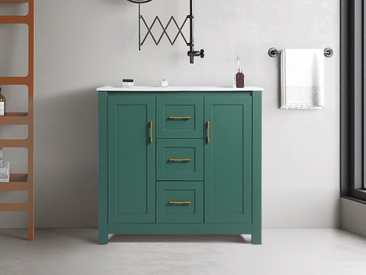 36'Green Bathroom Vanity with Single Sink, Combo Cabinet Undermount Sink, Bathroom Storage Cabinet with 2 Doors and 2 Drawer, Soft Closing, Multifunctional Storage