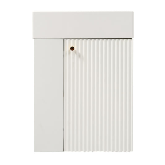 Modern Floating Bathroom Vanity with Resin Basin, Left Side Storage, 18.5 inch, White MDF
