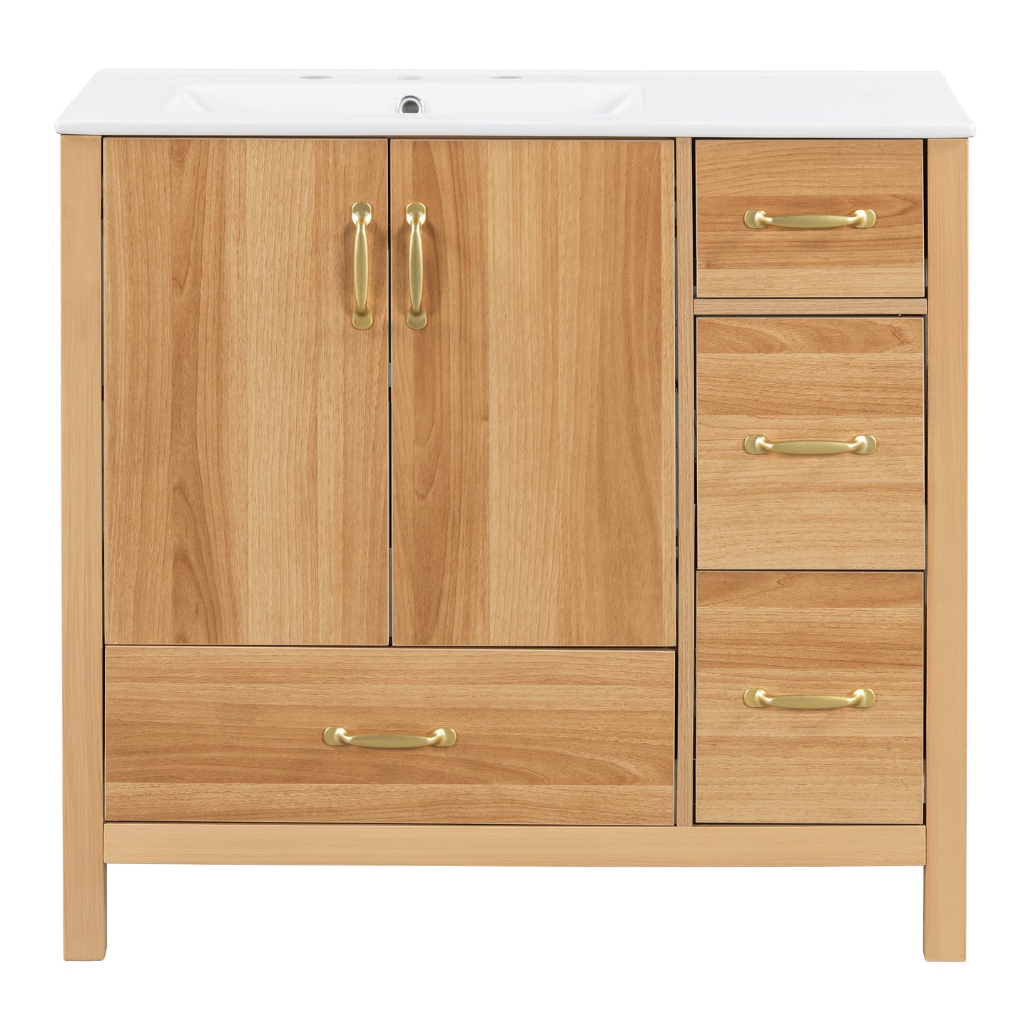 36' Acacia Wood Bathroom Vanity with Solid Wood Frame, 2 Soft Close Doors, 4 Soft Close Drawers, Adjustable Shelf, Modern Storage Cabinet