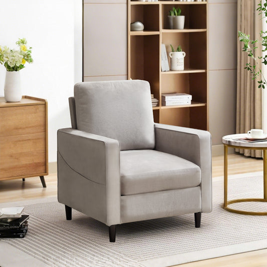 Mid-Century Accent Chair ,Modern Linen Fabric Armchair for Living Room,Double side pockets,, comfortable and padded reading feature sofa chair, suitable for bedrooms, living rooms, and offices,1 piece
