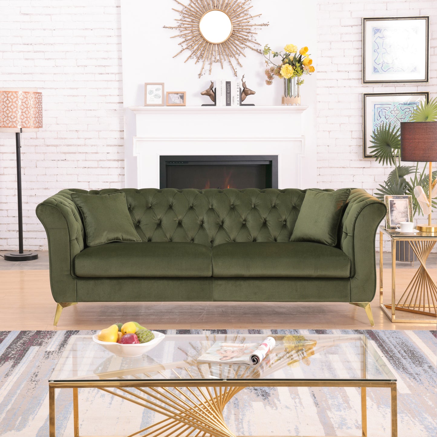 Chesterfield sofa ,Stanford sofa ,  high quality Chesterfield sofa ,GREEN, tufted and wrinkled fabric  sofa;contemporary Stanford sofa .loverseater; tufted sofa with scroll  arm and scroll back