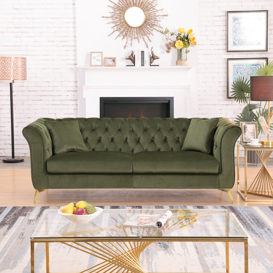 Chesterfield sofa ,Stanford sofa ,  high quality Chesterfield sofa ,GREEN, tufted and wrinkled fabric  sofa;contemporary Stanford sofa .loverseater; tufted sofa with scroll  arm and scroll back
