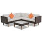 GO 4-pieces Outdoor Wicker Sofa Set with Colorful Pillows, Beige Cushions, Brown Rattan, L-shape
