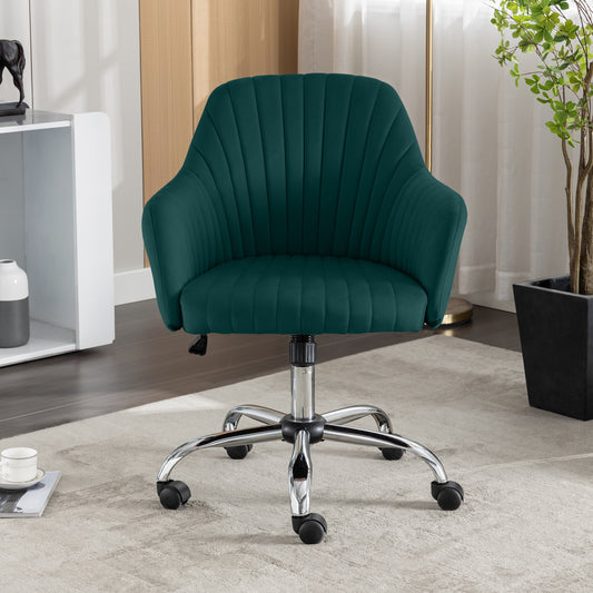 Accent chair Modern home office leisure chair with adjustable velvet height and adjustable casters (GREEN)