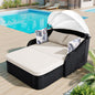 GO 79.9' Outdoor Sunbed with Adjustable Canopy, Double lounge, PE Rattan Daybed, Black Wicker and Beige Cushion